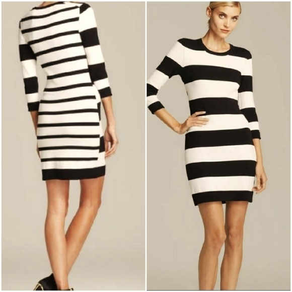 Philosophy Dresses & Skirts - Philosophy Winter White Black Contrast Stripe Crewneck 3/4 Sleeve Dress Size XS